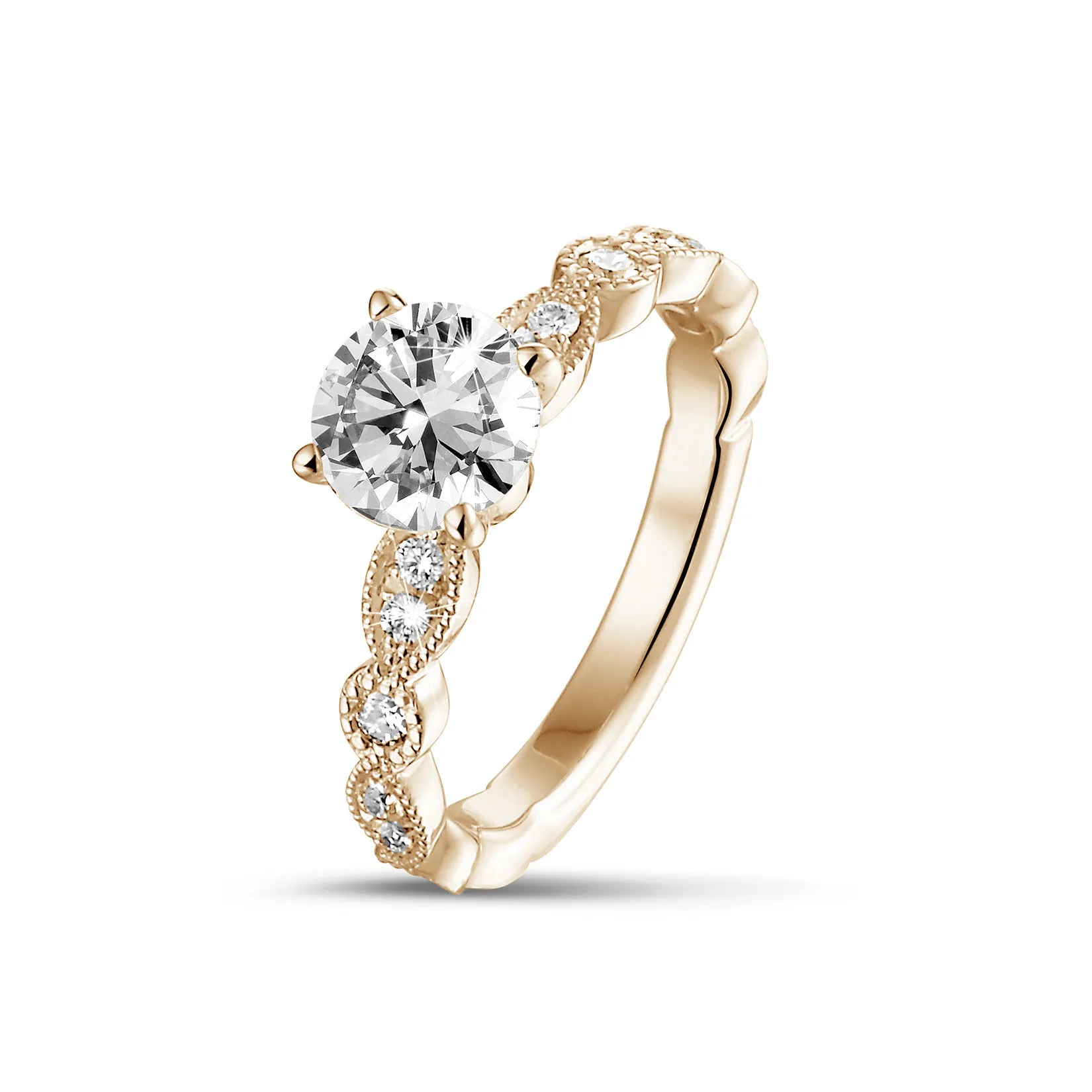 1.00 quilates anillo solitario apilable de oro rojo con un diamante redondo con diseño marquesa 