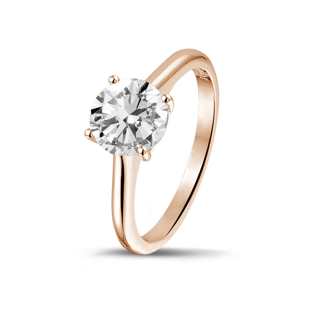 1.50 quilates anillo solitario en oro rojo con un diamante redondo y 4 grapas 