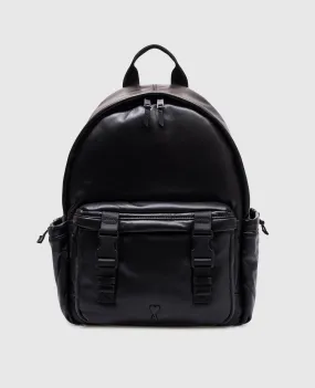 Ami Paris Black leather backpack with Ami de Coeur logo