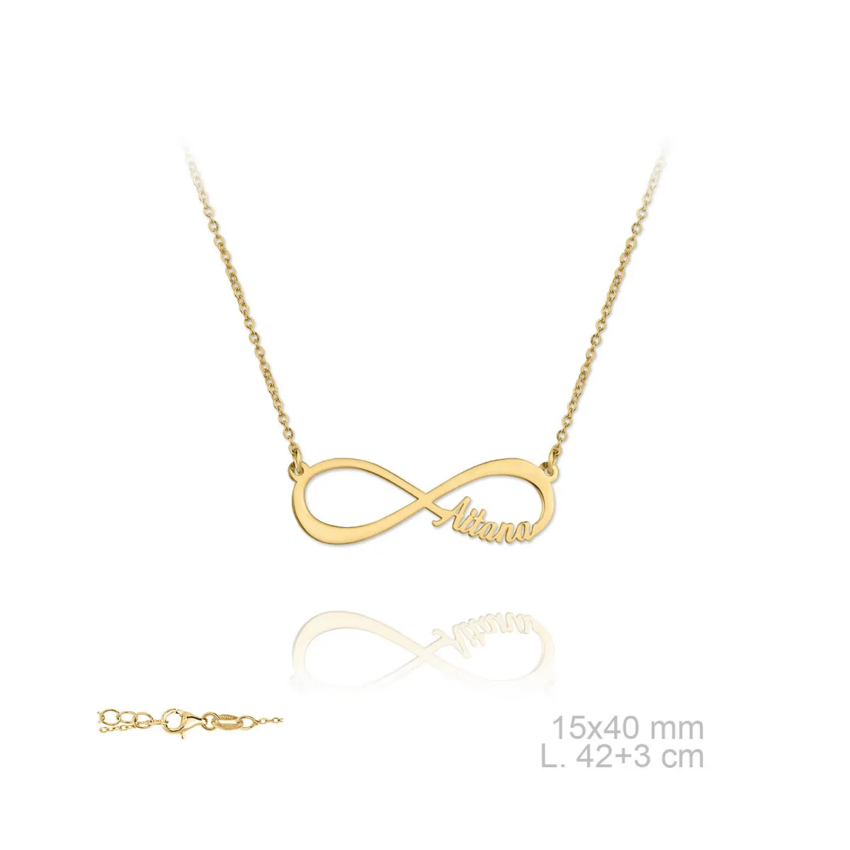Collar Infinito plata chapada en oro un nombre