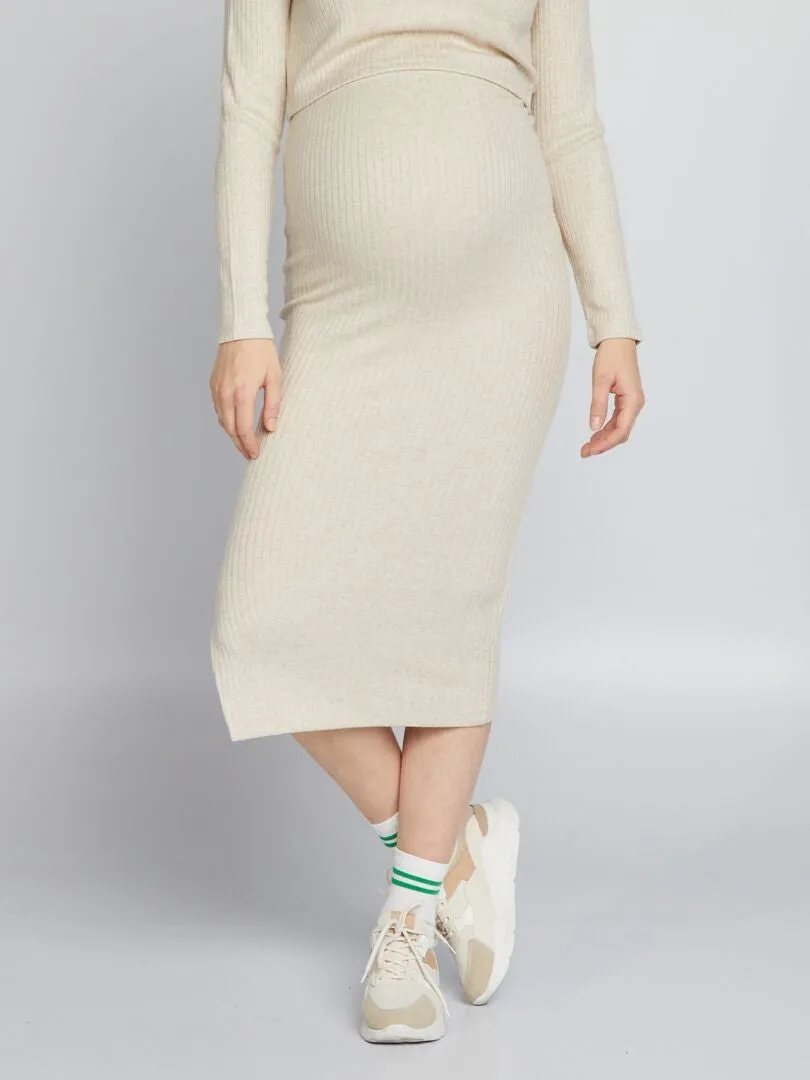FALDA MIDI PREMAMá DE PUNTO DE CANALé  BEIGE