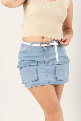 Mini falda denim con bolsas cargo
