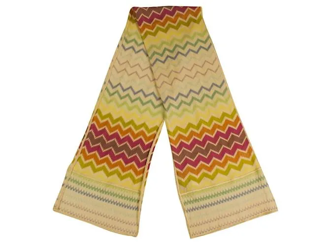 MISSONI  BUFANDA DE PUNTO DE VISCOSA CON DISEñO DE PIRULETAS EN ZIGZAG, COLOR ROSA, AMARILLO Y AZUL MULTICOLOR 